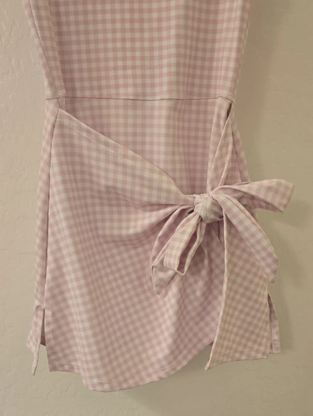 Sleeveless Pink Gingham Tie-Waist Tennis Dress